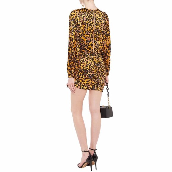 NWT Ronny Kobo leopard animal print statement sleeve faux wrap mini dress, M - Picture 7 of 16